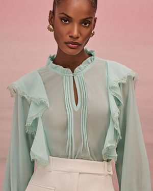 Blusa Manga Longa com Renda