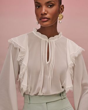 Blusa Manga Longa com Renda