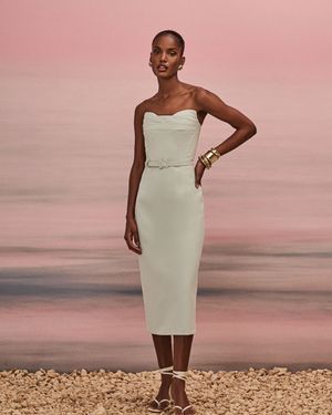 Vestido Midi com Detalhe Drapeado Busto
