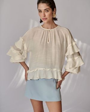 Blusa Manga Puff com Babados