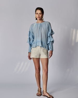 Blusa Manga Puff com Babados