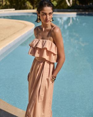 Vestido Longuete Detalhe Duplo Babado 