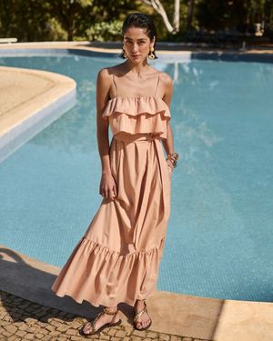Vestido Longuete Detalhe Duplo Babado 