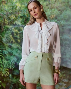 Camisa Chiffon com Renda Chantilly