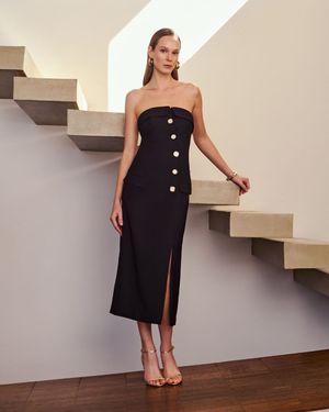 Vestido Midi Sem Alças com Abotoamento