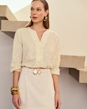 Blusa Manga Peplum Flor 3D