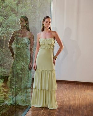 Vestido Maxi Babados Decote 