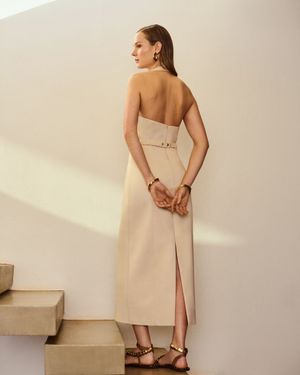 Vestido Coluna Midi com Pespontos
