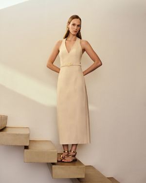 Vestido Coluna Midi com Pespontos