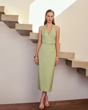 Vestido Coluna Midi com Pespontos