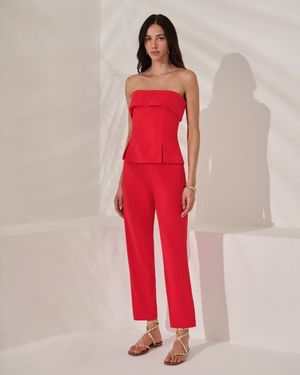 Conjunto Top Sem Alças Pala Sobreposta e Calça