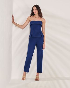 Conjunto Top Sem Alças Pala Sobreposta e Calça