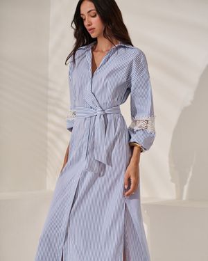 Chemise Listrado com Guipure