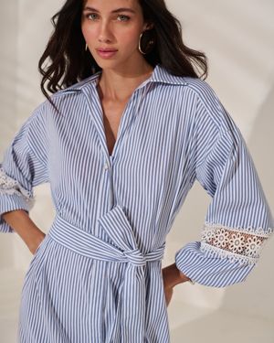 Chemise Listrado com Guipure