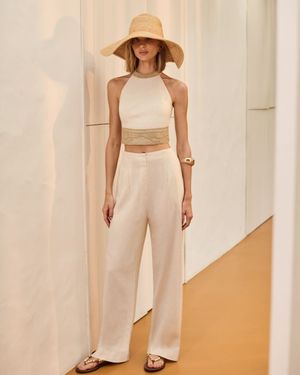 Conjunto Top com Bordado e Calça Pantalona 