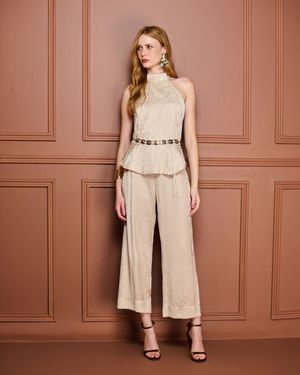 Conjunto Top Peplum e Calça Pantacourt 