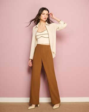 Conjunto Top com Vivo e Calça Pantalona 