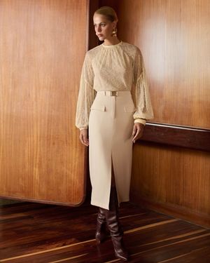 Blusa de Renda Manga Longa Puff 