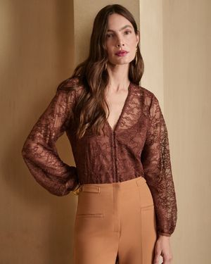 Blusa Renda com Abotoamento Frontal 