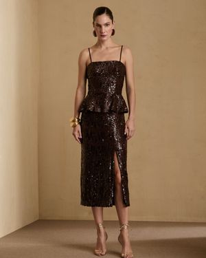 Vestido Peplum Paetê Com Fenda 