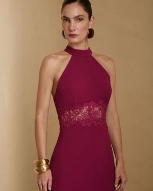 Vestido Midi Cava Reglan Recortes Renda