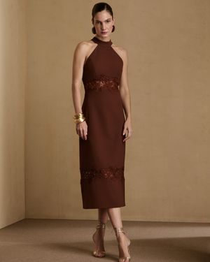 Vestido Midi Cava Reglan Recortes Renda