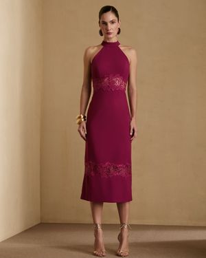 Vestido Midi Cava Reglan Recortes Renda