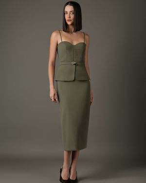 Vestido Midi de Alça com Peplum e Cinto 