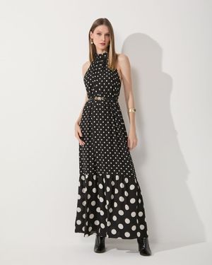 Vestido Maxi Frente Única Mix de Póas 