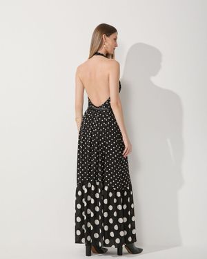 Vestido Maxi Frente Única Mix de Póas 