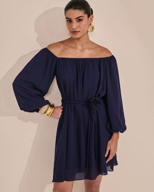 Vestido Ombro a Ombro Manga  Balonê
