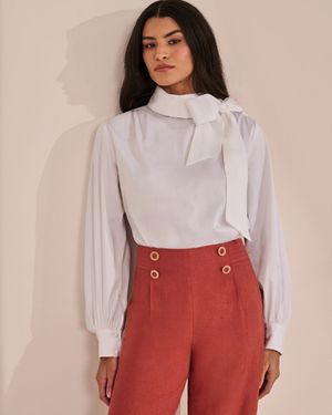 Blusa Manga Longa Puff Gola Foulard