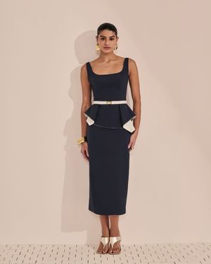 Vestido Midi Peplum Bicolor