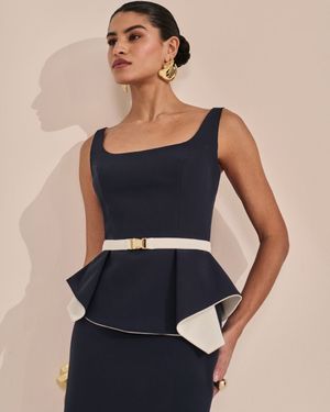 Vestido Midi Peplum Bicolor