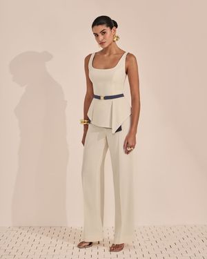 Conjunto Top Peplum Bicolor e Calça Wide