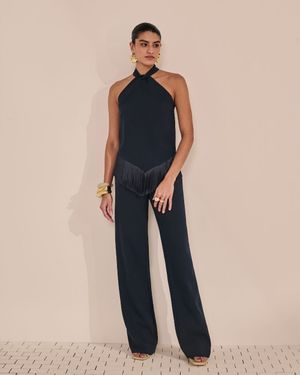 Conjunto Top Bordado Franjas e Calça