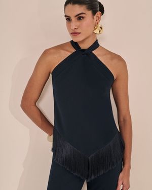 Conjunto Top Bordado Franjas e Calça