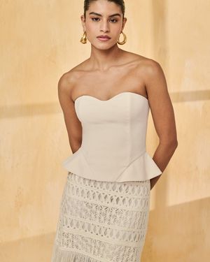 Conjunto Top Peplum e Saia Bordada Franjas