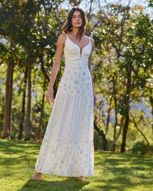 Vestido Max Decote Pregueado Estampa Floral 