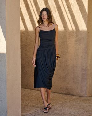 Vestido Midi Drapeado Assimétrico