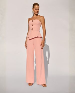 Conjunto Top Tomara que Caia Flor de Metal e Calça