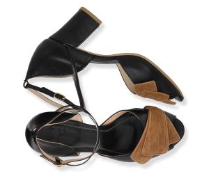 Sandália Alta Janaína - Preto + Fendi  | salto medio 6.5cm