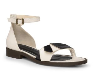 Sandália Baixa Miyake | Off White + Preto | salto baixo 2cm