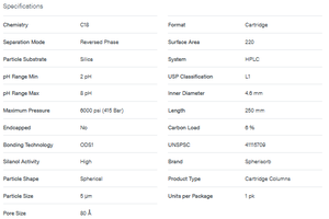 Foto do produto Spherisorb ODS1 Cartridge, 80A, 5 µm, 4.6 mm X 250 mm, 1/pk - WATERS