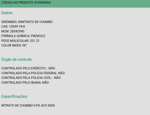 Foto do produto NITRATO DE CHUMBO II PA ACS - ACS CIENTÍFICA - 500G