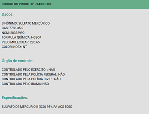 Foto do produto SULFATO DE MERCÚRIO II (ICO) 98% PA ACS - ACS CIENTÍFICA - 100G