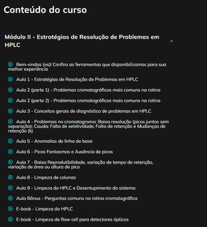 Foto do produto CURSO Módulo II - Estratégias de Resolução de Problemas em HPLC - Chroma Class