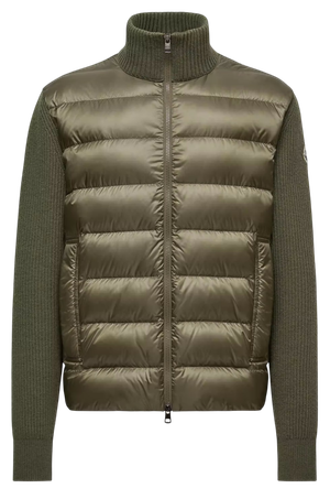 Foto do produto Jaqueta Moncler Olive Green Padded Wool & Cashmere Zip-Up Cardigan