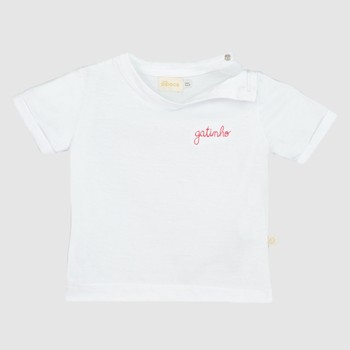 Camiseta Bebê Branca Com Bordado “gatinho”