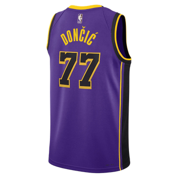 Foto do produto Regata NBA Los Angeles Lakers Statement Edition Swingman Jersey Luka Doncic 77 Roxa